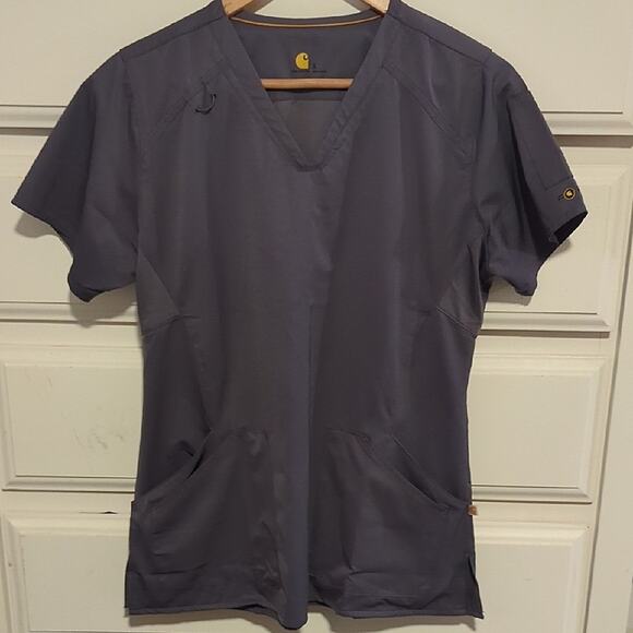 Carhartt Force Liberty Women's Scrubs Top Short Sleeve V-Neck Top Gray Small - Picture 1 of 8